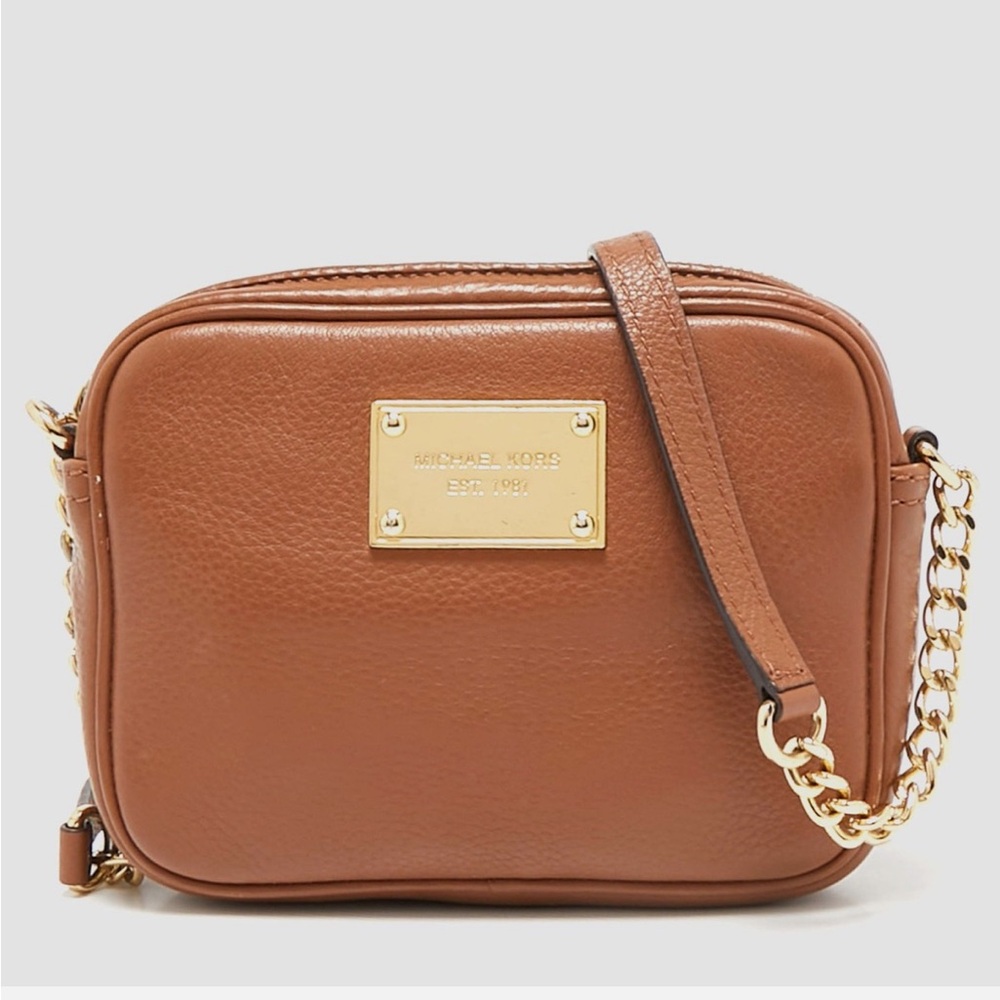 Michael Kors brown leather mini camera crossbody bag